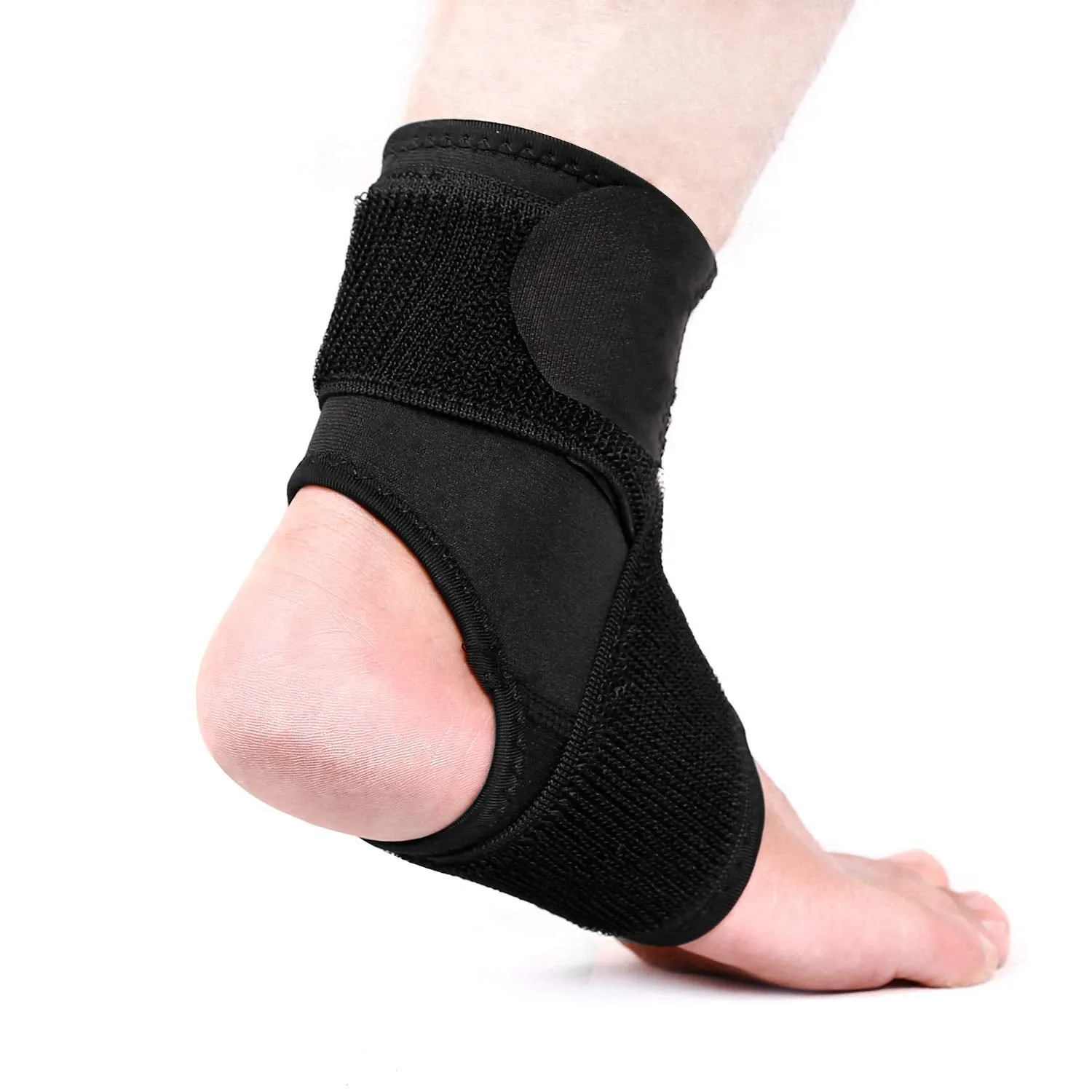 Athletes Compression Ankle Support Pads with Adjustable Bandage Adults Teens Fitness Sports Running Basketball Football Skating Dance Foot Ankle Braces Guard Socks Protector, 1 Pair (Black, S) Black Small