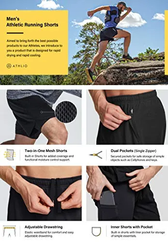 ATHLIO Men's 2 in 1 Running Shorts, Quick Dry Mesh Athletic Shorts, Gym Training Workout Inner Shorts with Pocket, Hyper Dri Single Pack 2in1(cbh12) - Black/Red, 3X -Large