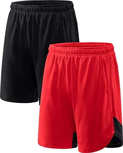 ATHLIO Men's 2 in 1 Running Shorts, Quick Dry Mesh Athletic Shorts, Gym Training Workout Inner Shorts with Pocket, Hyper Dri Single Pack 2in1(cbh12) - Black/Red, 3X -Large