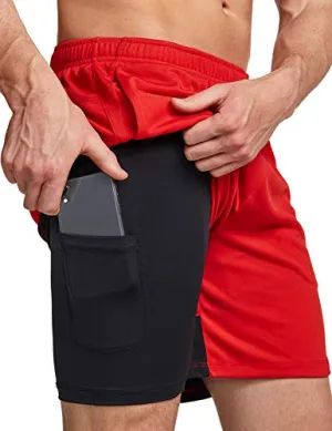 ATHLIO Men's 2 in 1 Running Shorts, Quick Dry Mesh Athletic Shorts, Gym Training Workout Inner Shorts with Pocket, Hyper Dri Single Pack 2in1(cbh12) - Black/Red, 3X -Large
