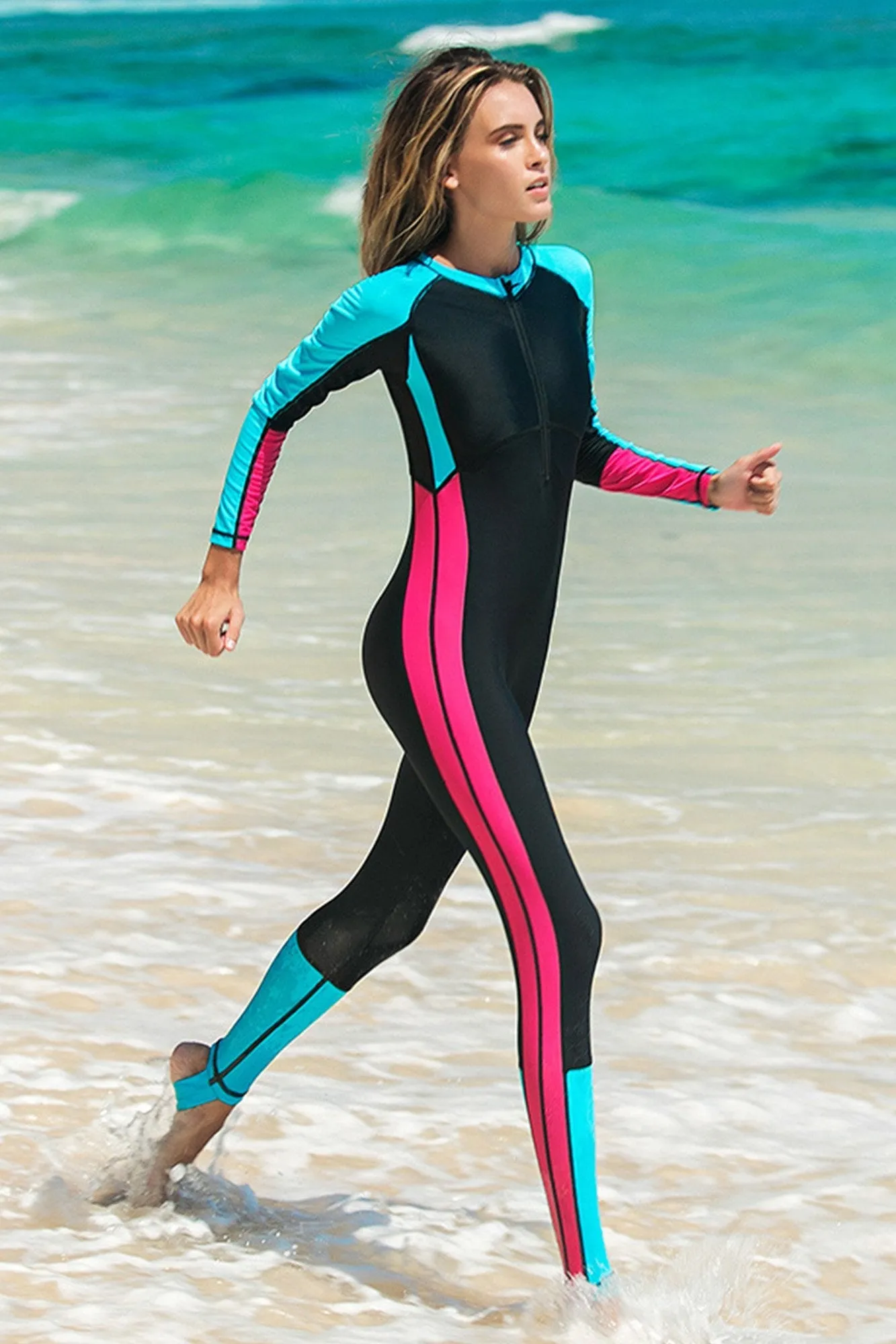 Attraco Half-Zipper Onepiece Colorblock Wetsuit