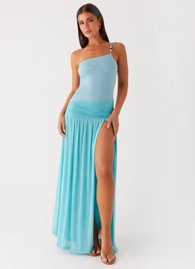 Aurelia Maxi Dress - Aqua Linen Chic Clean Base