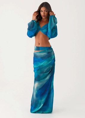 Comfy Ease Recycled Polyester Austin Cut Out Maxi Skirt - Blue Tie Dye
