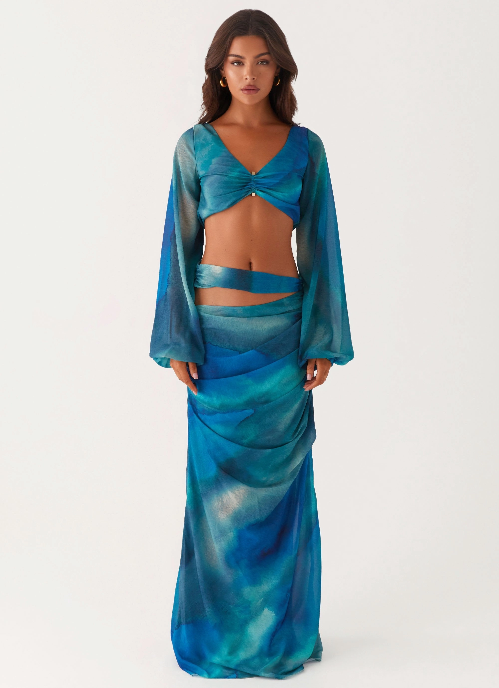 StaticDissipativeFabric Austin Cut Out Maxi Skirt - Blue Tie Dye