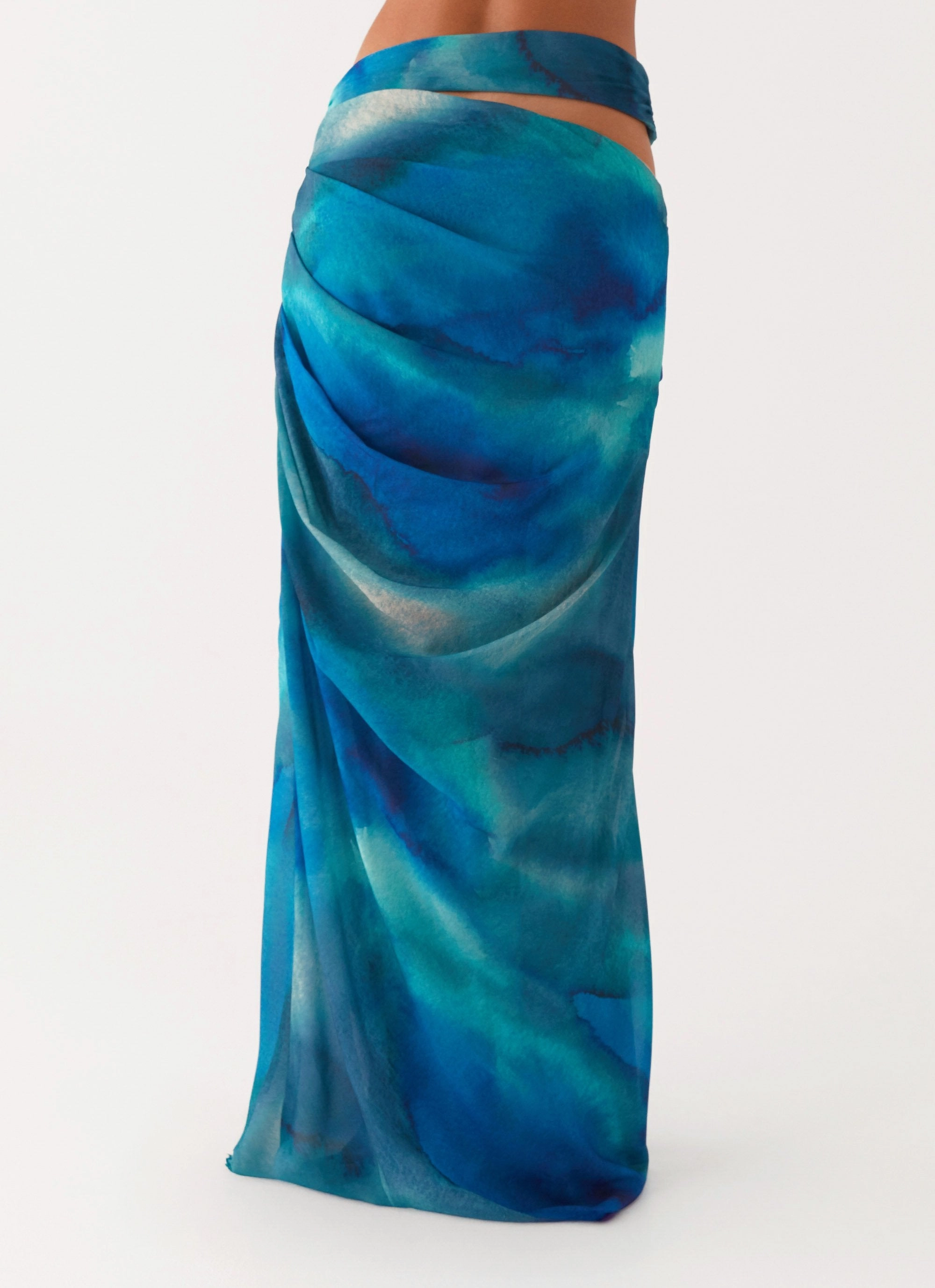 Austin Cut Out Maxi Skirt - Blue Tie Dye Breathable Material