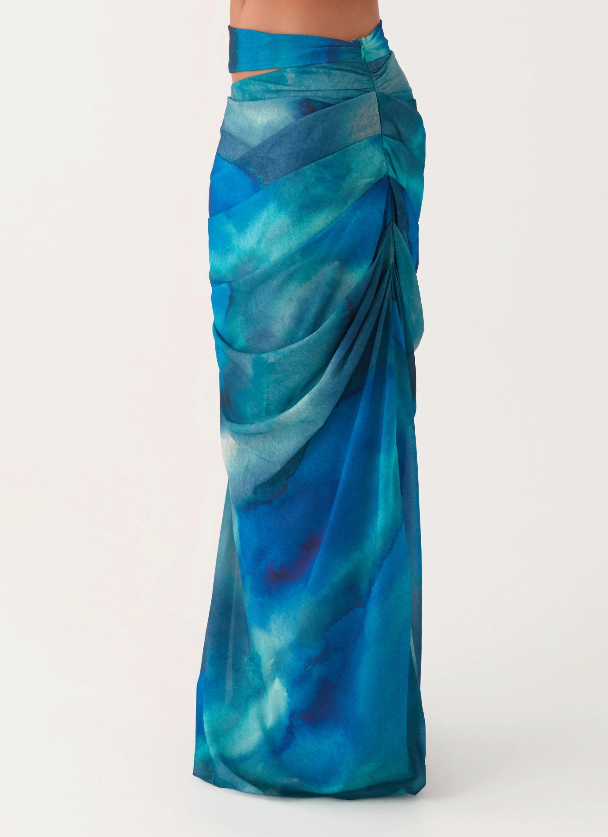 Fashion Staple Form Fit Comfort Austin Cut Out Maxi Skirt - Blue Tie Dye