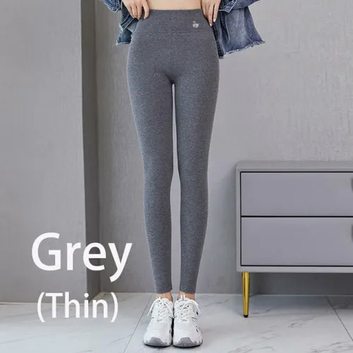 Autumn Winter Leggings Solid Threaded Plus Velvet Thickening