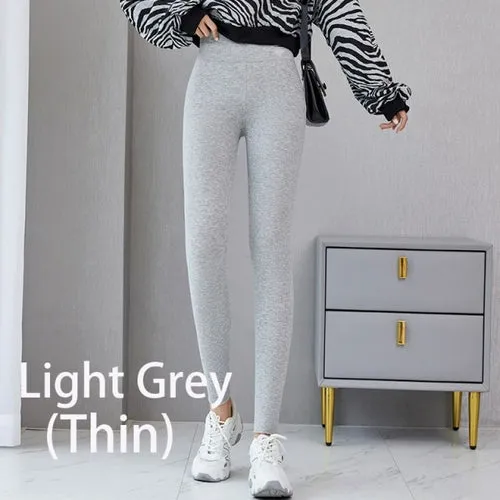 Autumn Winter Leggings Solid Threaded Plus Velvet Thickening
