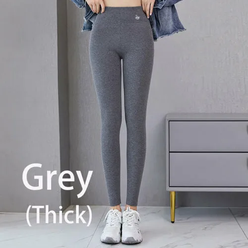 Autumn Winter Leggings Solid Threaded Plus Velvet Thickening