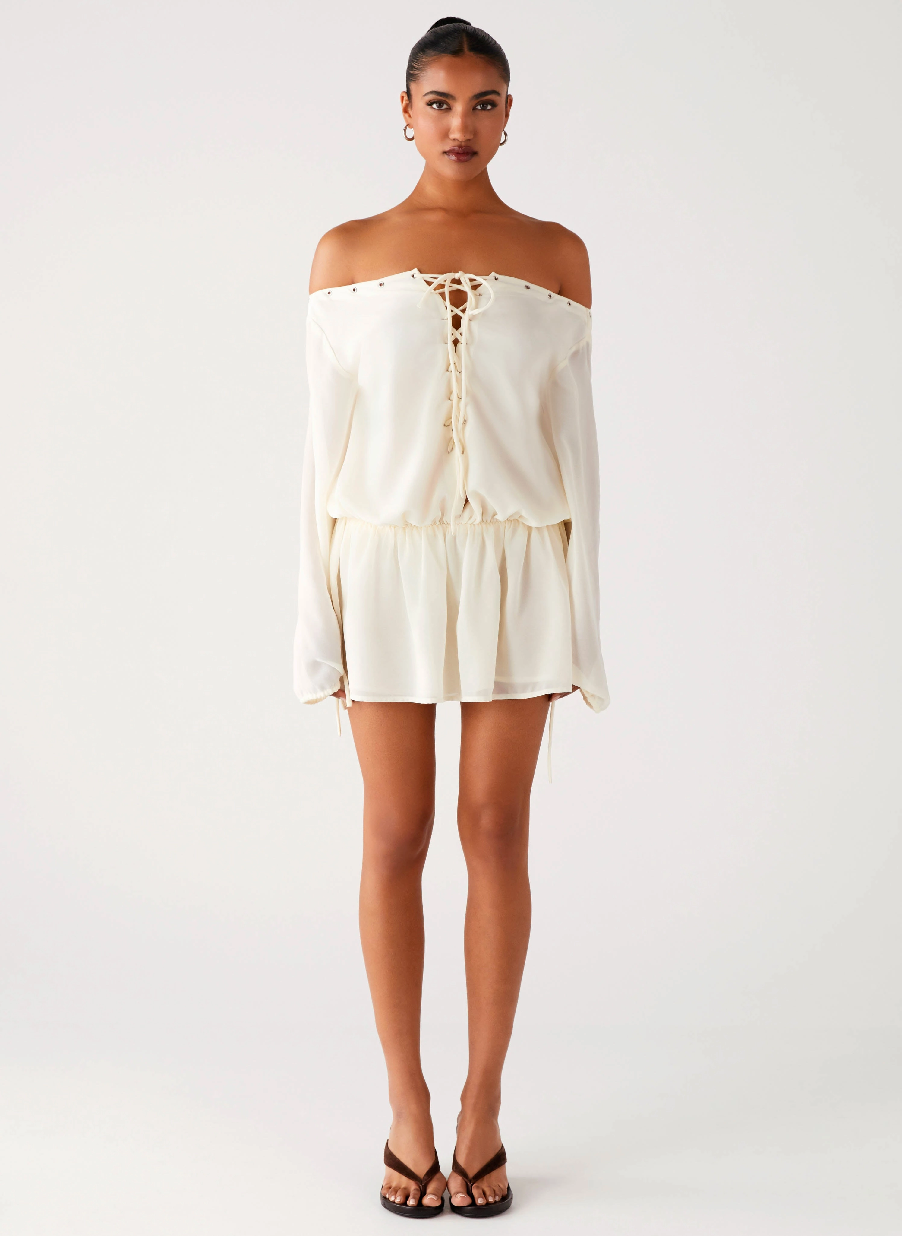 Wrap-Style Sheer-Overlay Astaria Mini Dress - Ivory