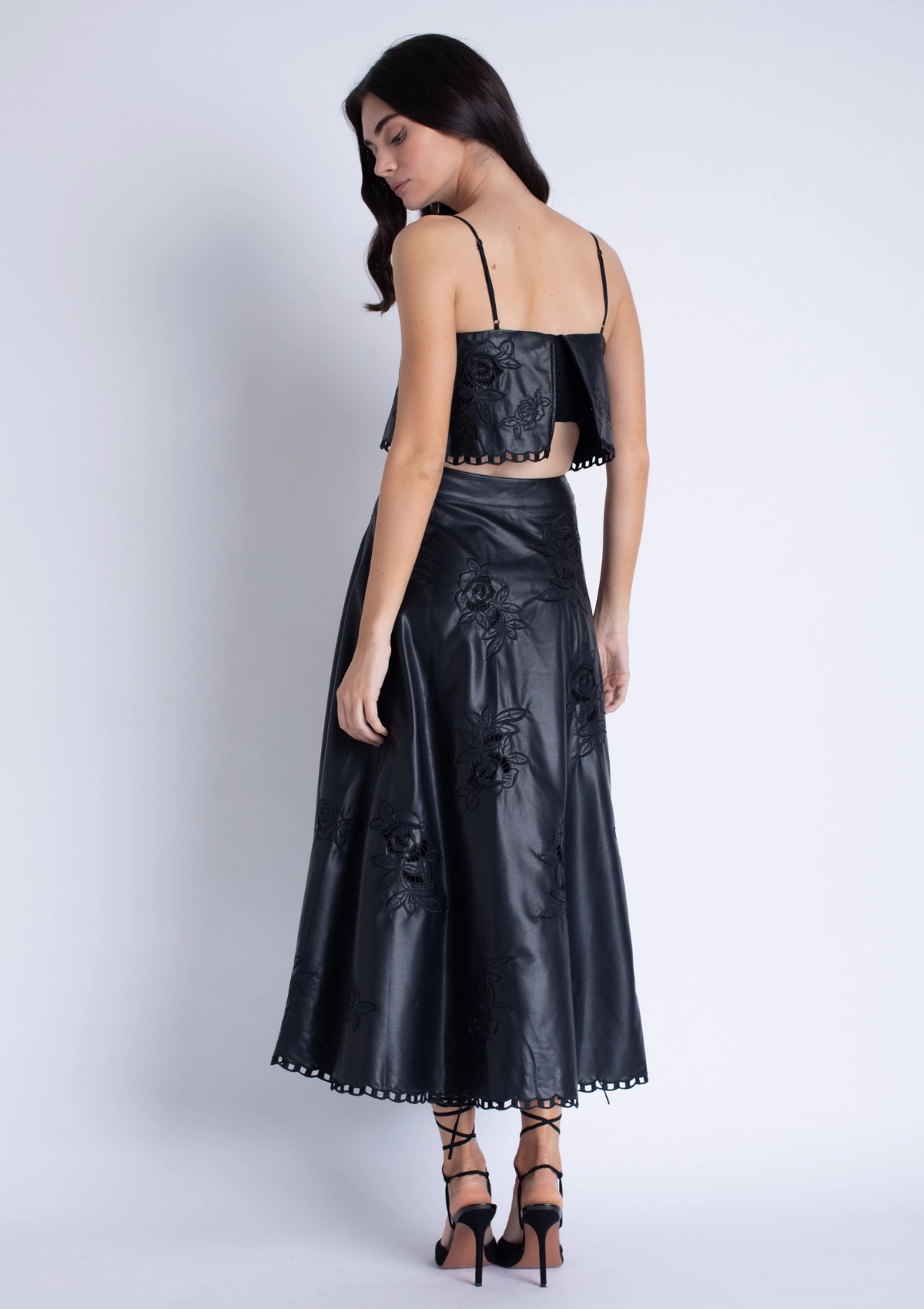 Ava Vegan Leather Top Double Layered Hem Contoured Side Panels