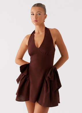 Light Touch Travel piece Avalo Mini Dress - Chocolate