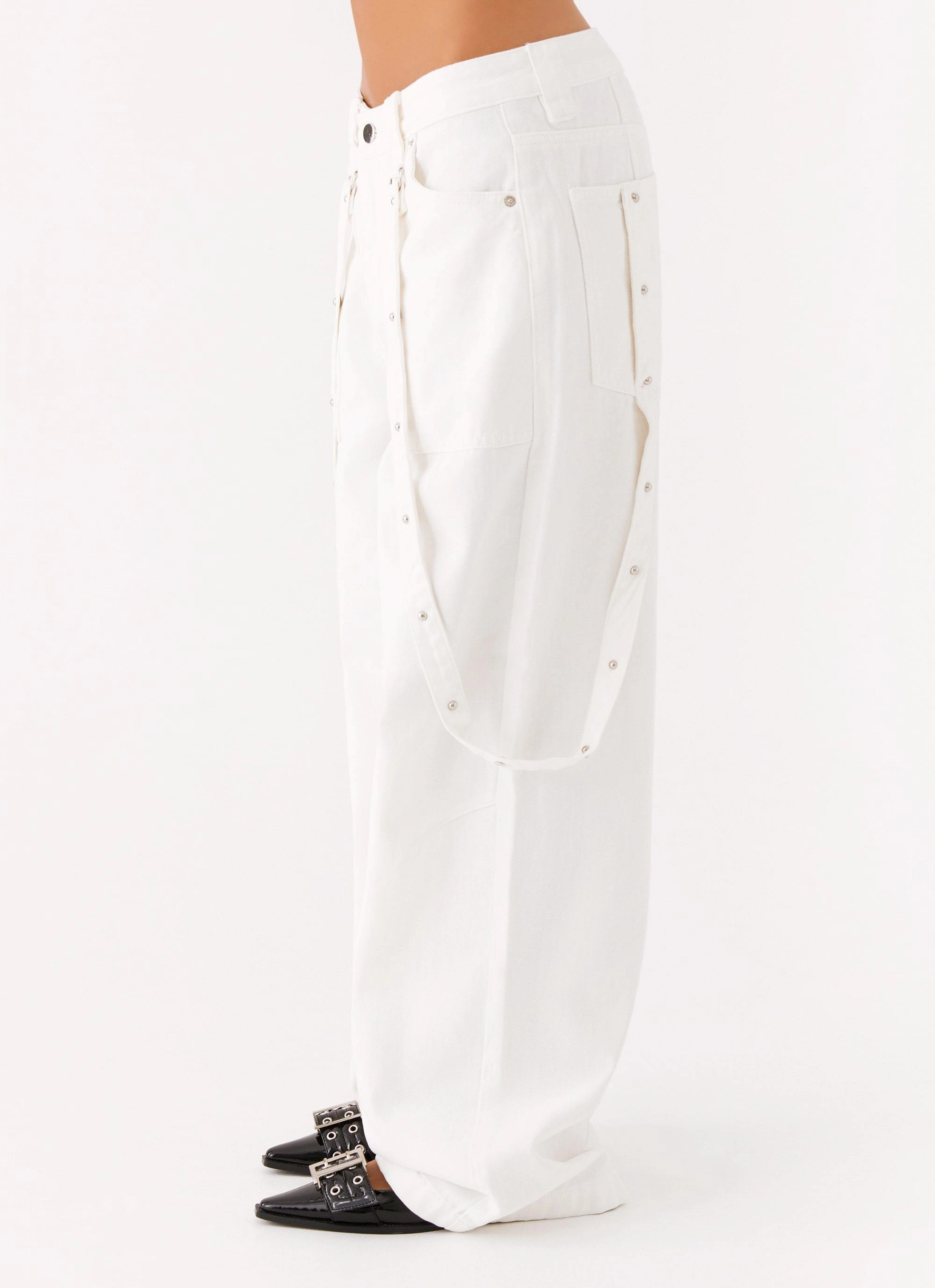 Avril Cargo Denim Pants - White Breathable Base