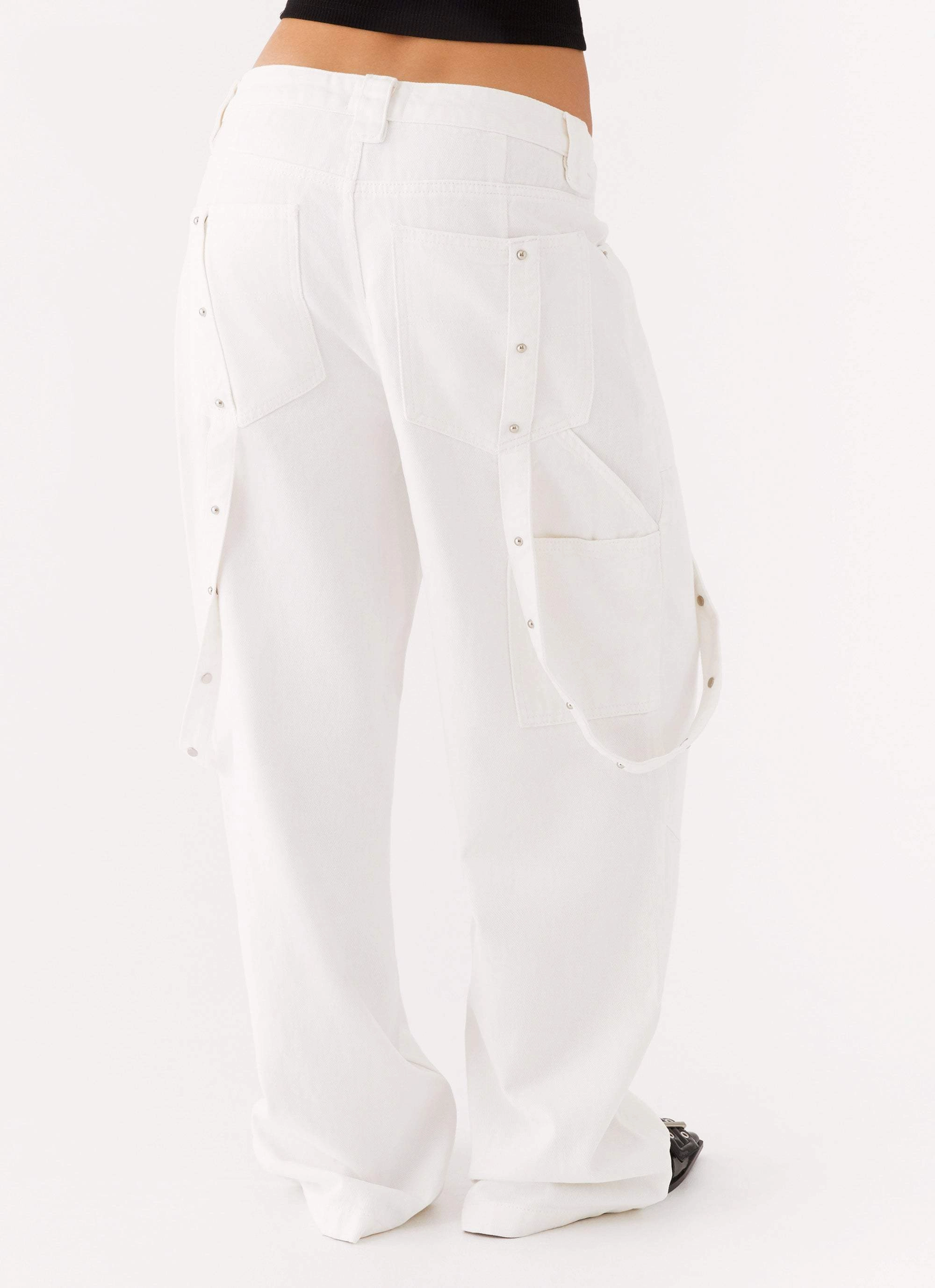 Avril Cargo Denim Pants - White Flattering Design Wear