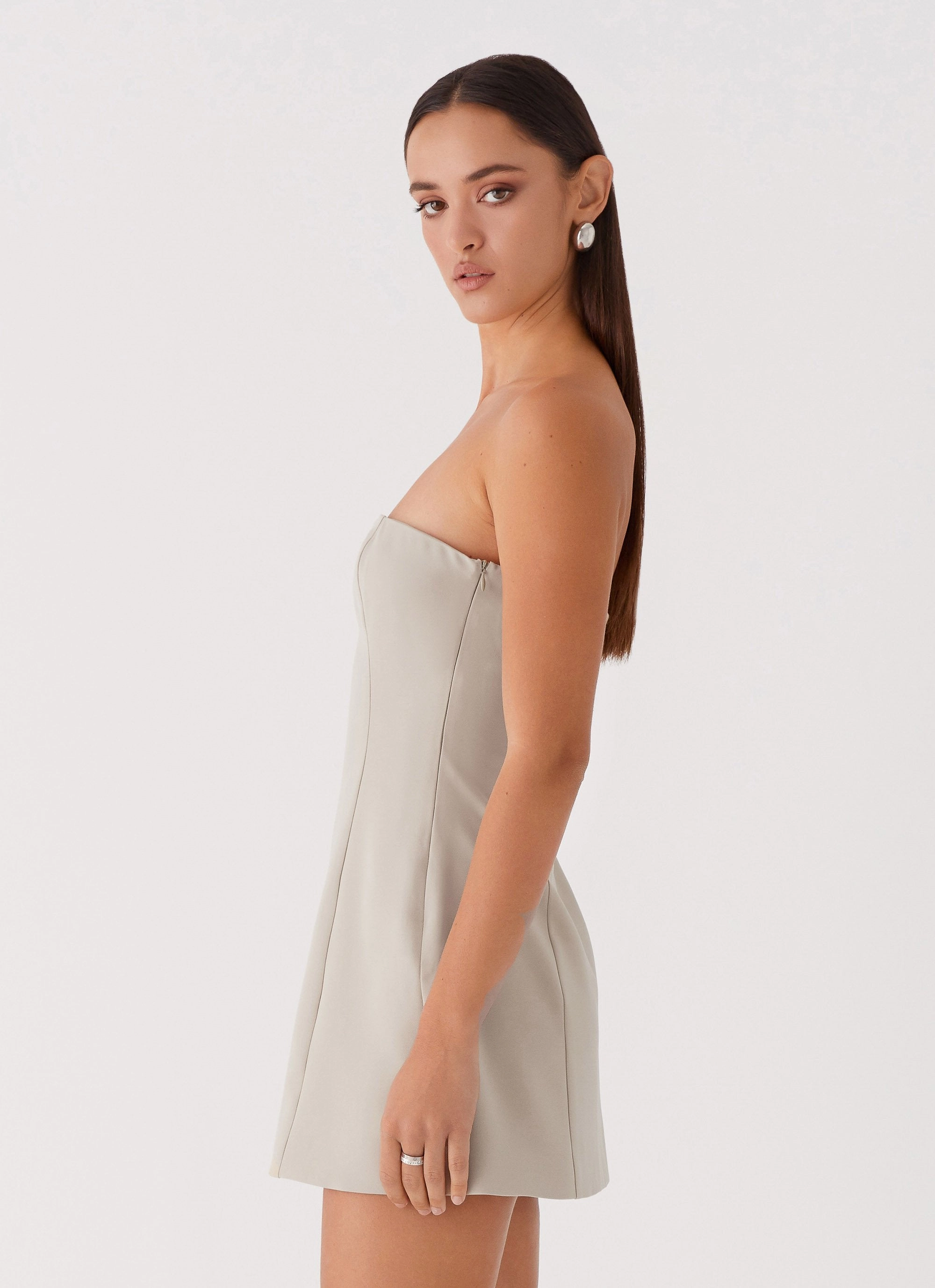 Ayanna Strapless Mini Dress - Beige Neutral Layer Romantic Style