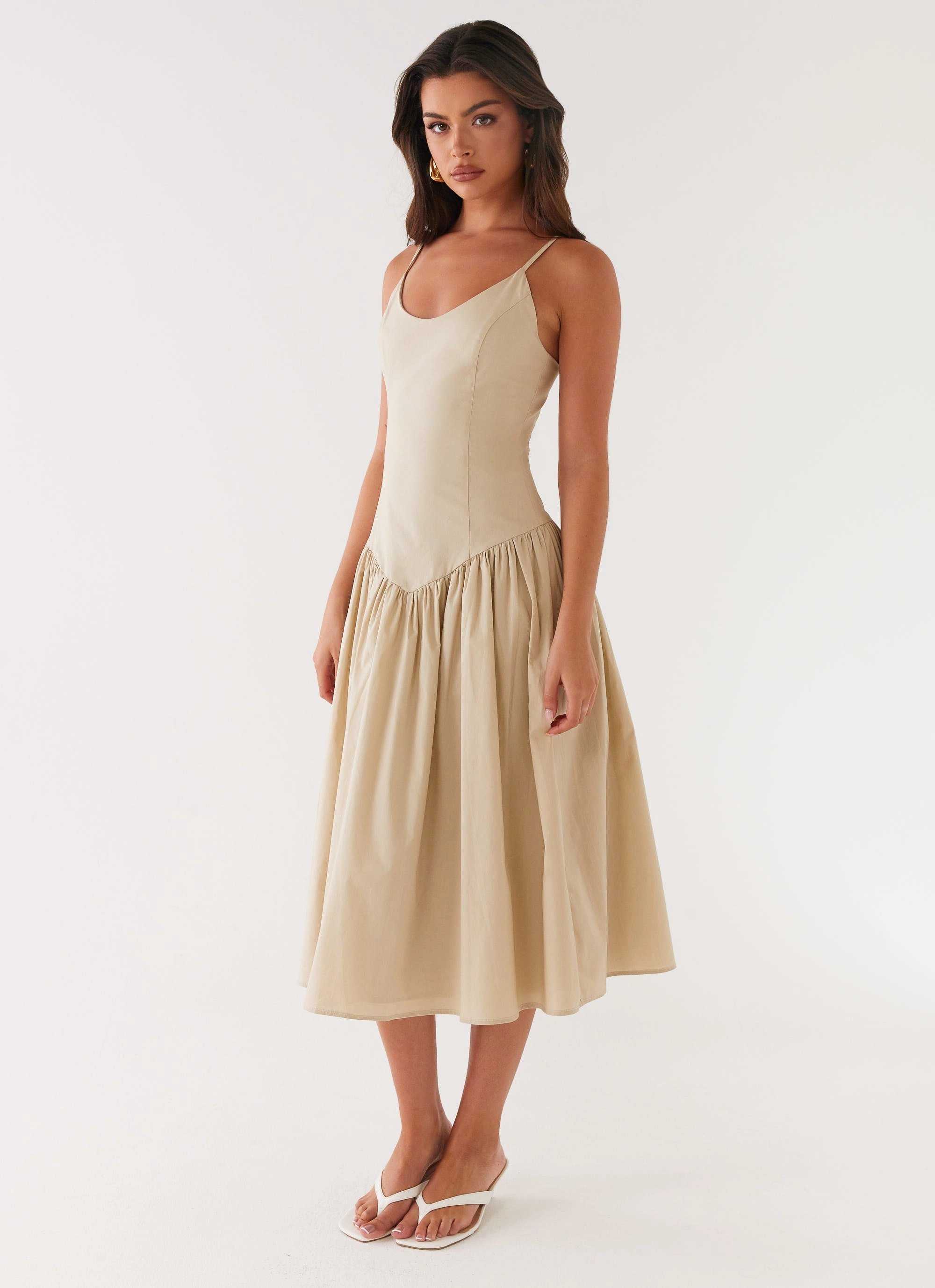 Azalea Midi Dress - Beige Urban Chic Flexible Waist