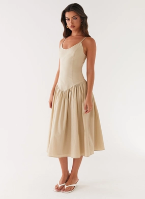 Azalea Midi Dress - Beige Urban Chic Flexible Waist