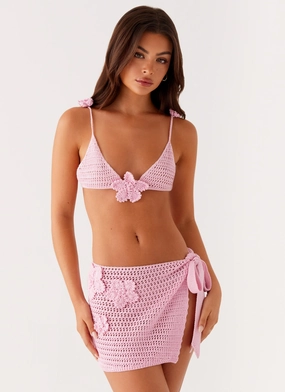 Flatlock Seam Design AthleticInspired Aziza Crochet Bikini Top - Pink