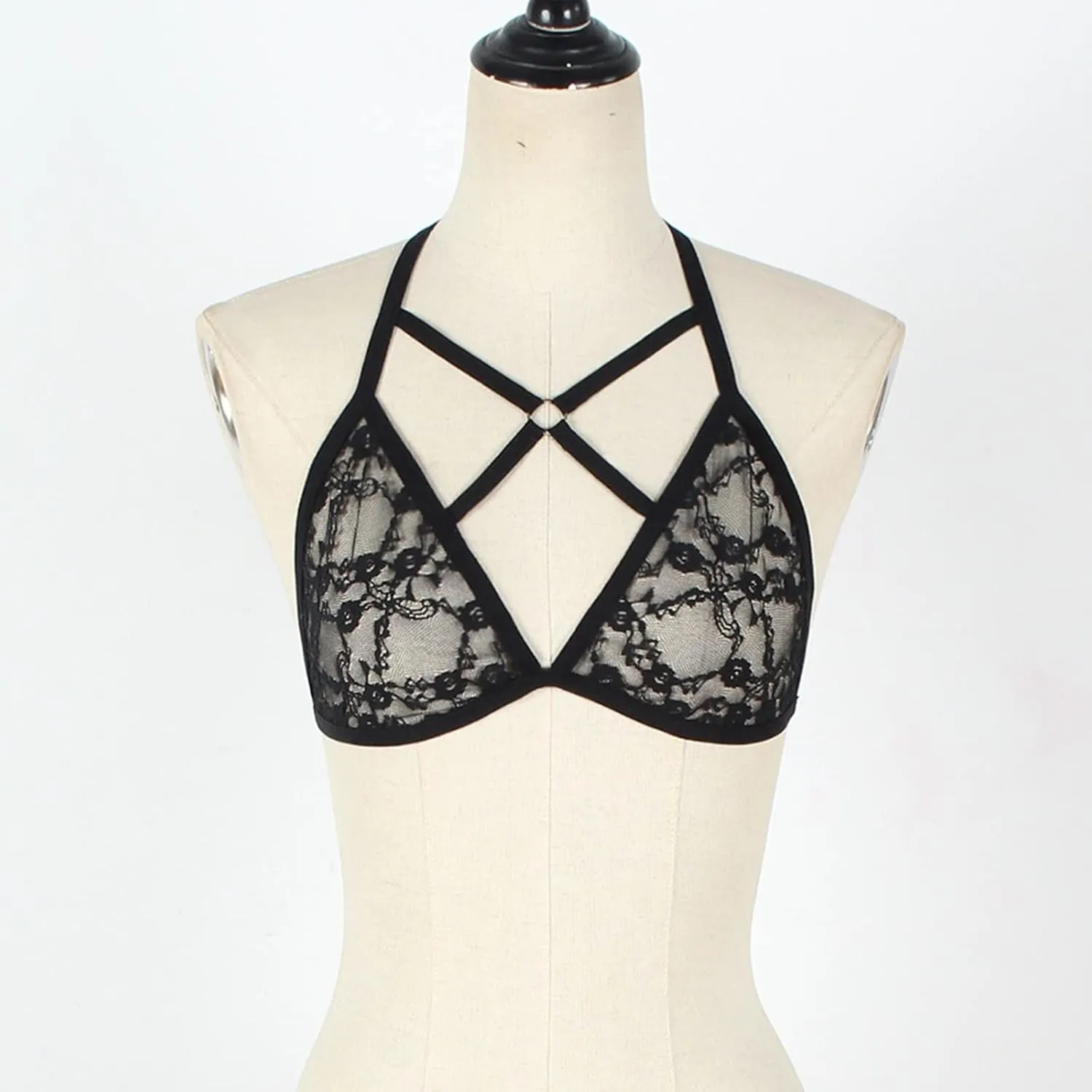Baby-Doll Lingerie for Women 2023 Women's Floral Lace Bra Deep V Sexy Bralette Lingerie (Black, XL)