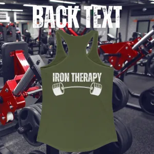 BACK DESIGN Iron Therapy Tank Top for Gym rat gift for Fitness Enthusiasts gifts for Powerlifting Women Who Lift Heavy Weights Tanks for Her