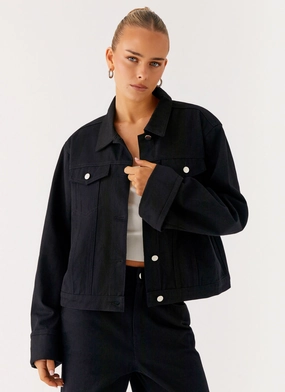 Abrasion Resistant Trim Two Tone Design Back Again Oversized Denim Jacket - Black