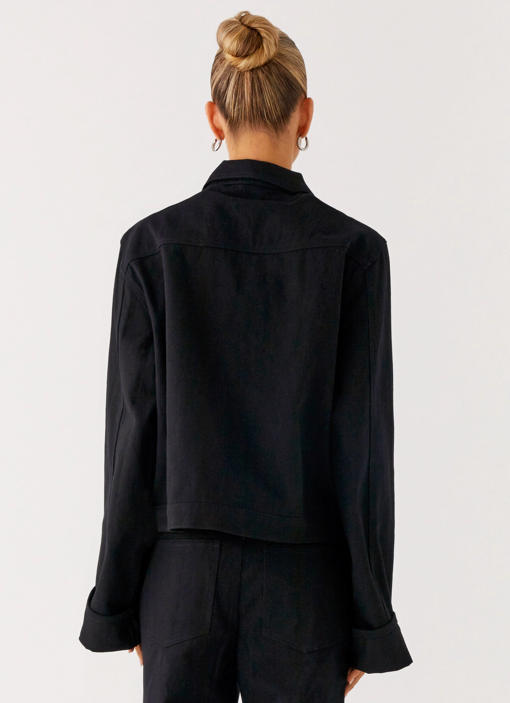 Back Again Oversized Denim Jacket - Black Transitional Layer