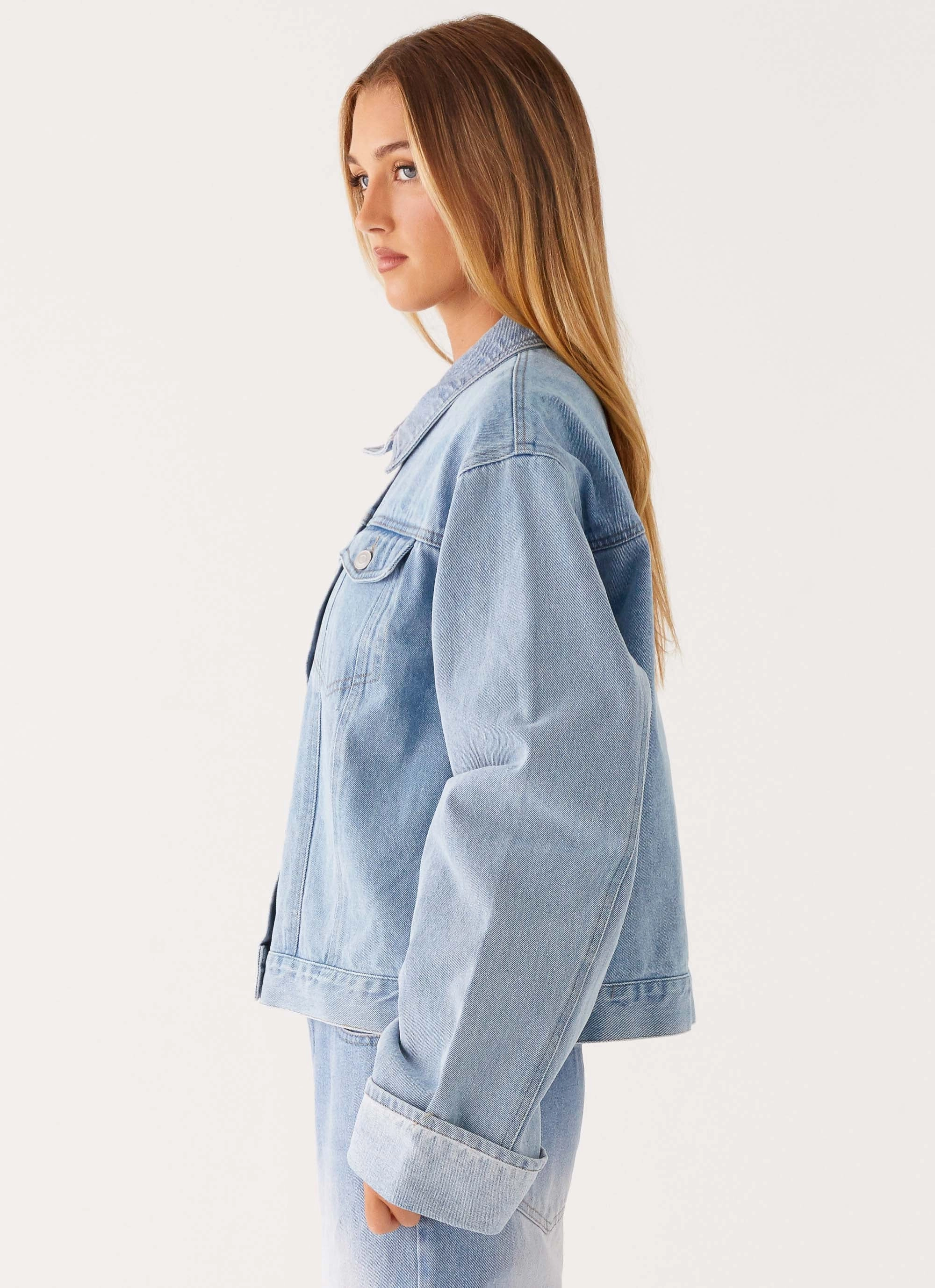 Weekend Ready Look Back Again Oversized Denim Jacket - Light Wash Blue