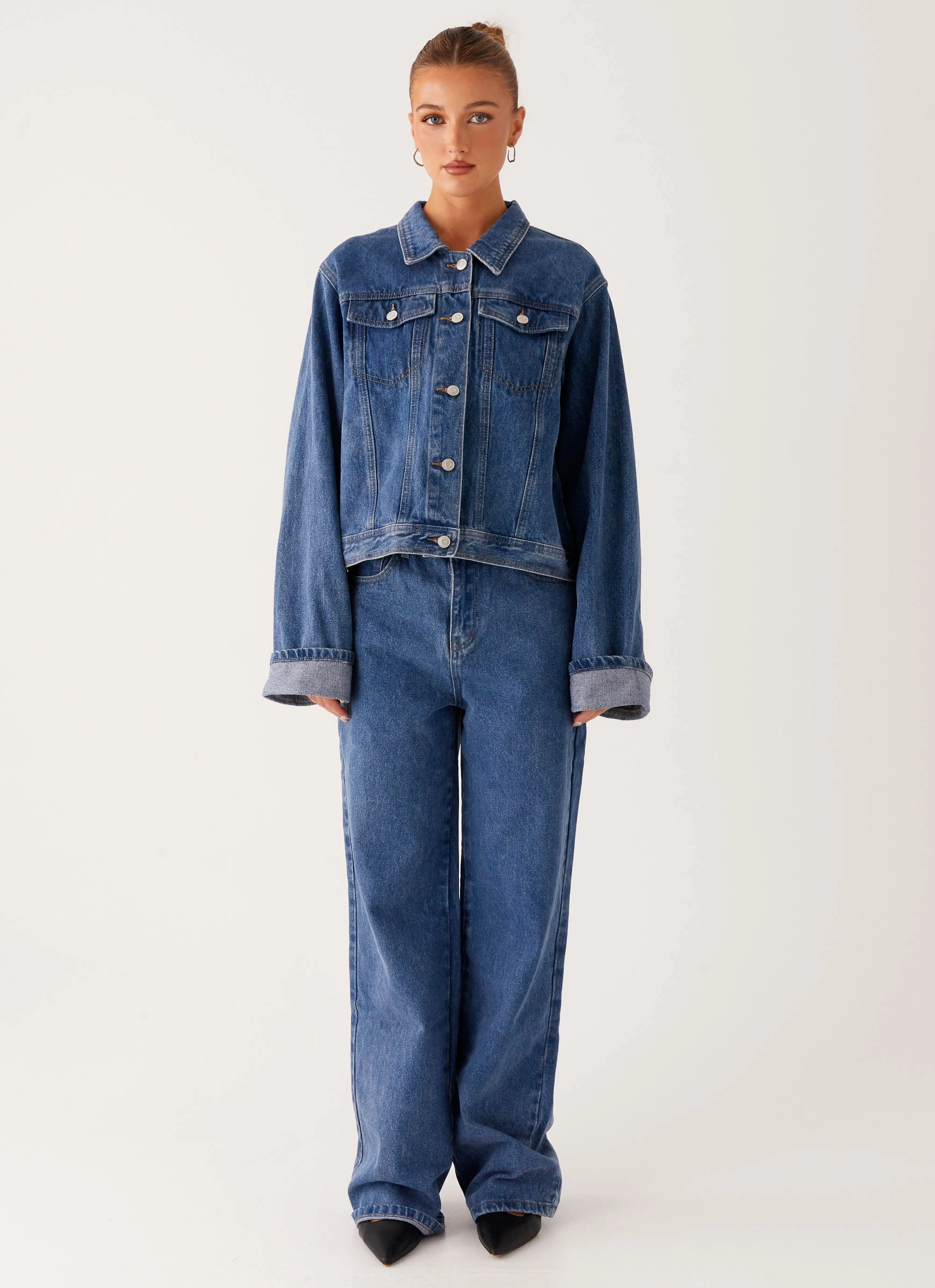 Polarized Sun Protection Back Again Oversized Denim Jacket - True Blue