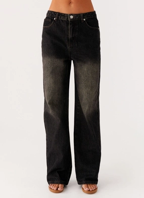 Tough Stretch Back Again Straight Leg Denim Jeans - Acid Charcoal