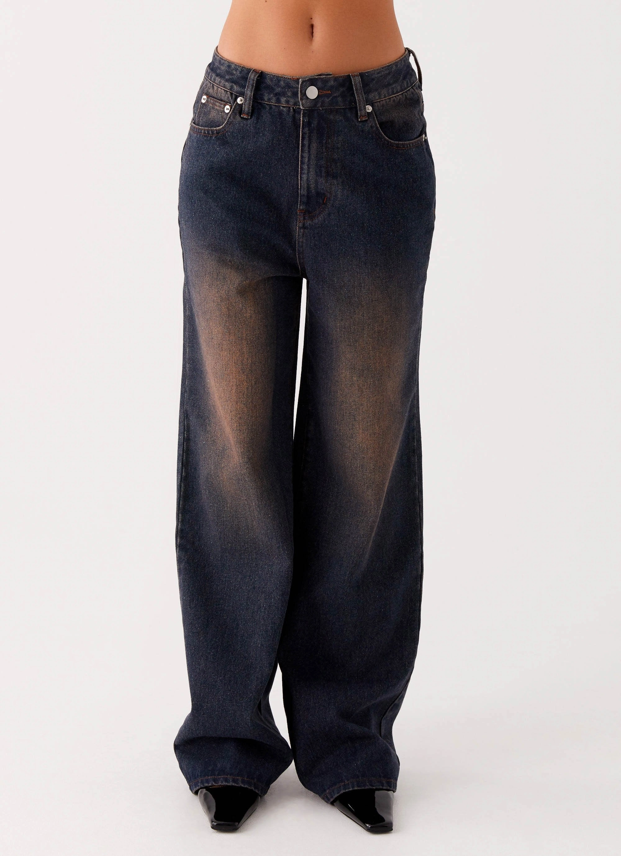 Back Again Straight Leg Denim Jeans - Brown Blue Acid Wash Breath Fit Fashion Fit