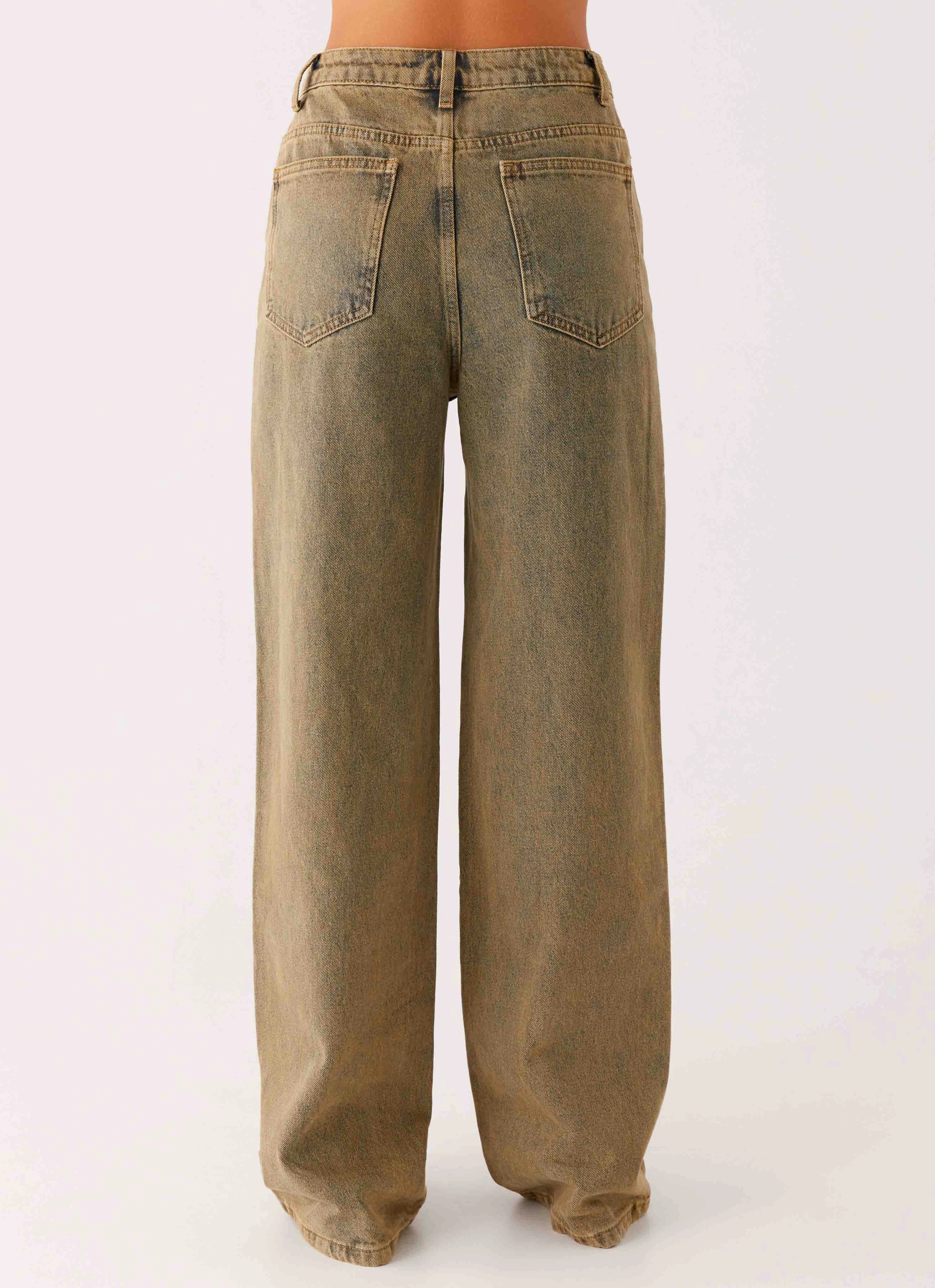 Back Again Straight Leg Denim Jeans - Brown Sand Wash Clean Lines