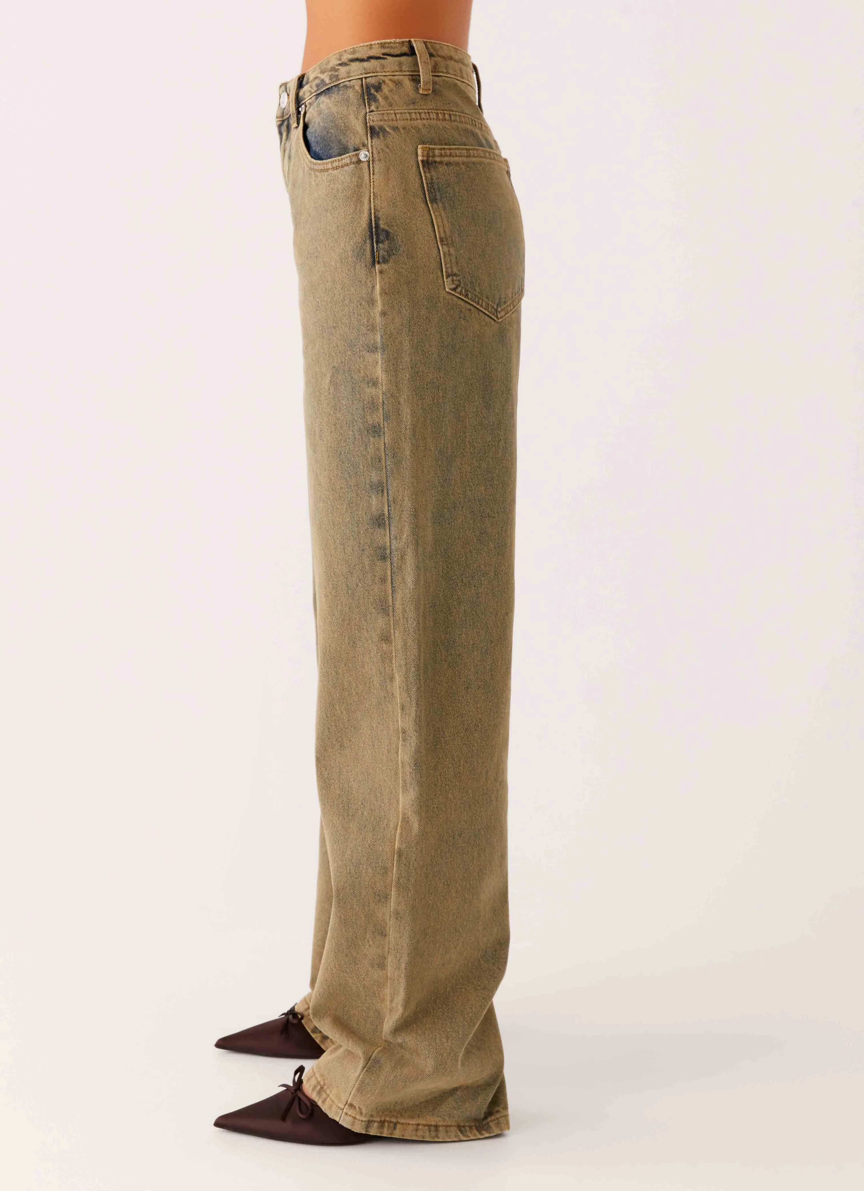 Back Again Straight Leg Denim Jeans - Brown Sand Wash Comfy Shape