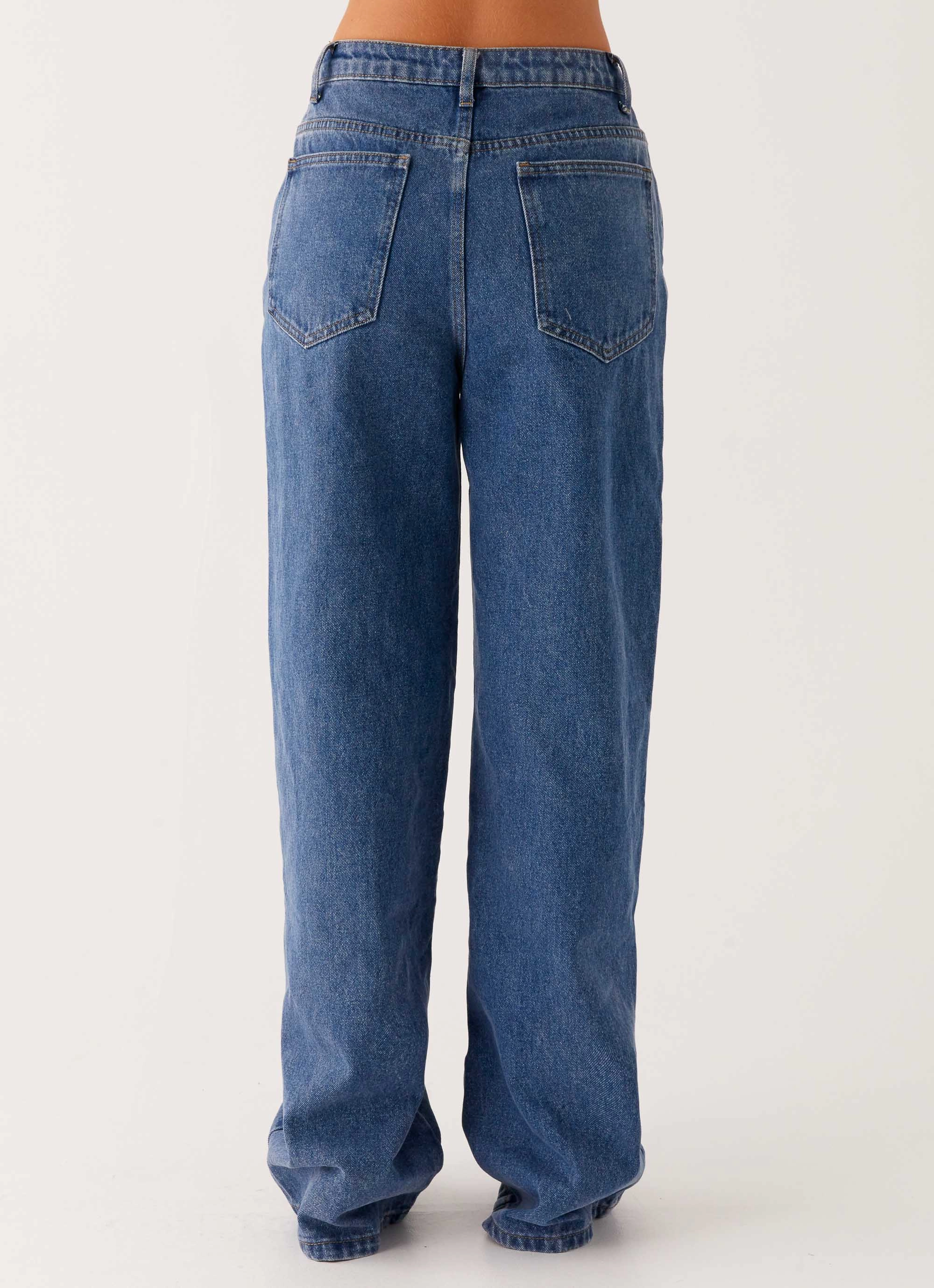 Back Again Straight Leg Denim Jeans - True Blue StainResistantCoating Minimalist Waist