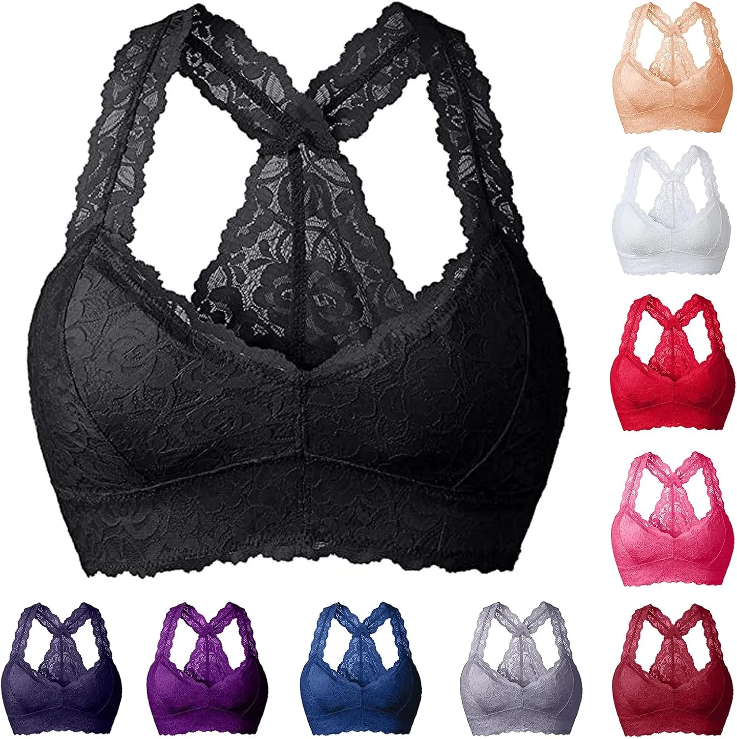 Backless Bras for Women Sexy Floral Lace Halter Bra Breathable Bralette Plus Size Sports Bras Comfy Everyday Lingerie