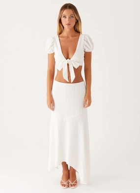 Tayah Asymmetrical Maxi Skirt - White Smooth Glide Fasteners Anti Slip Shoulder Pads