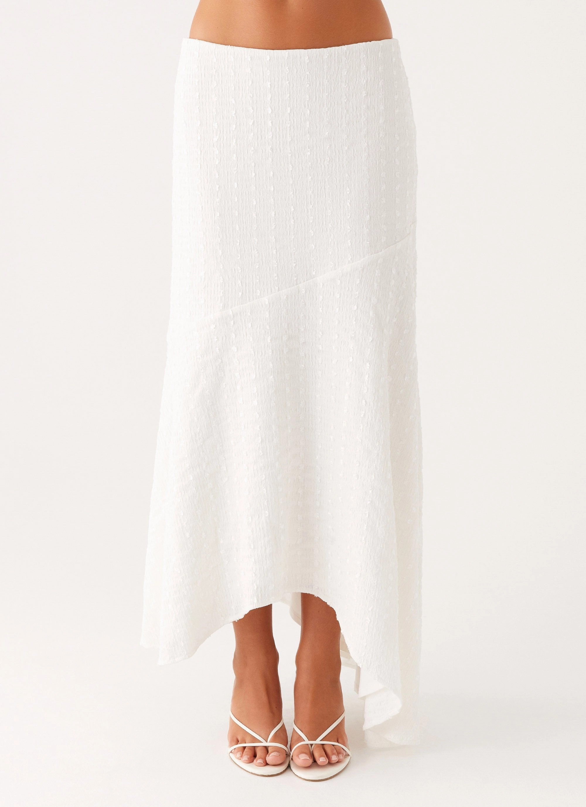 Windproof Cuffs Tayah Asymmetrical Maxi Skirt - White