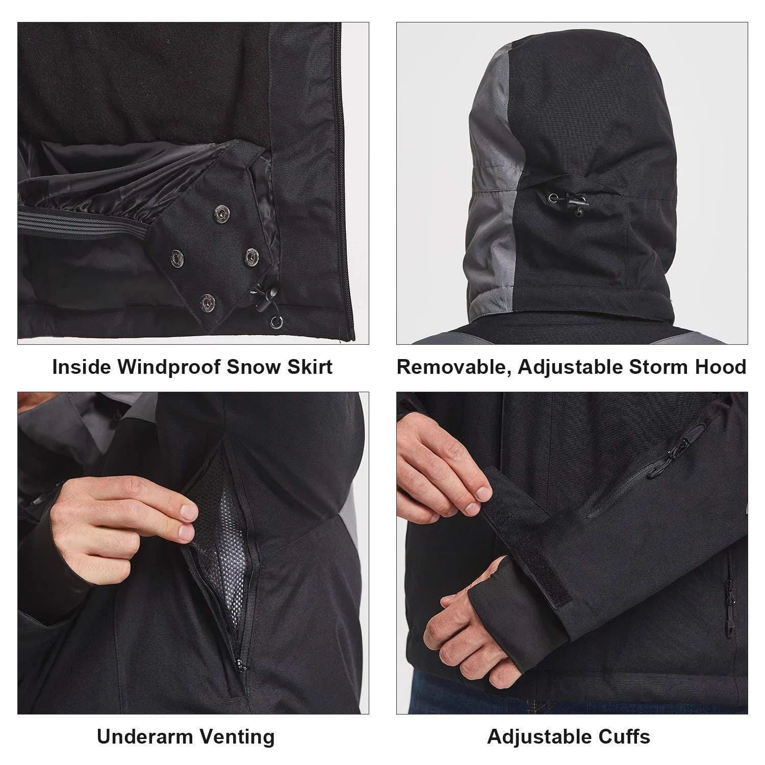 BALEAF Men's Waterproof Ski Jacket Mountain Windproof Winter Snow Coat Rain Jacket Black/Gray M