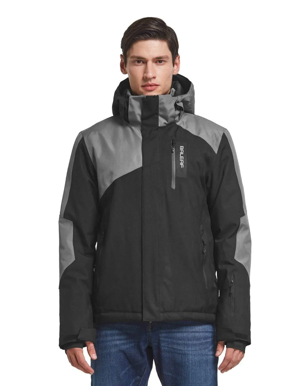 BALEAF Men's Waterproof Ski Jacket Mountain Windproof Winter Snow Coat Rain Jacket Black/Gray M