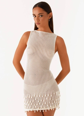 Wool-Blend Miracle Beaded Crochet Mini Dress - Ivory