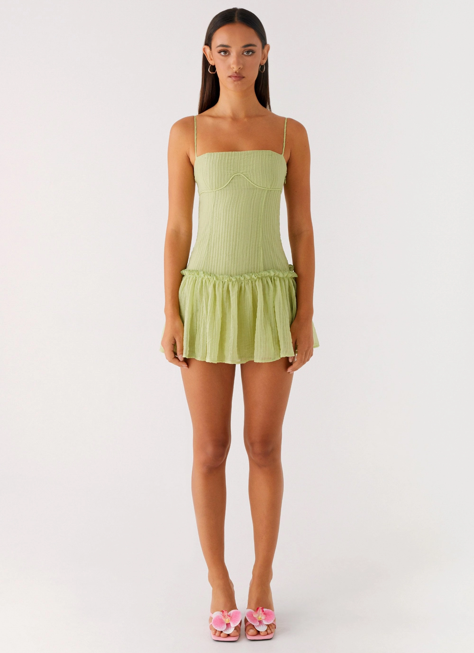 High-Low-Hem Urban Style Bambini Mini Dress - Green