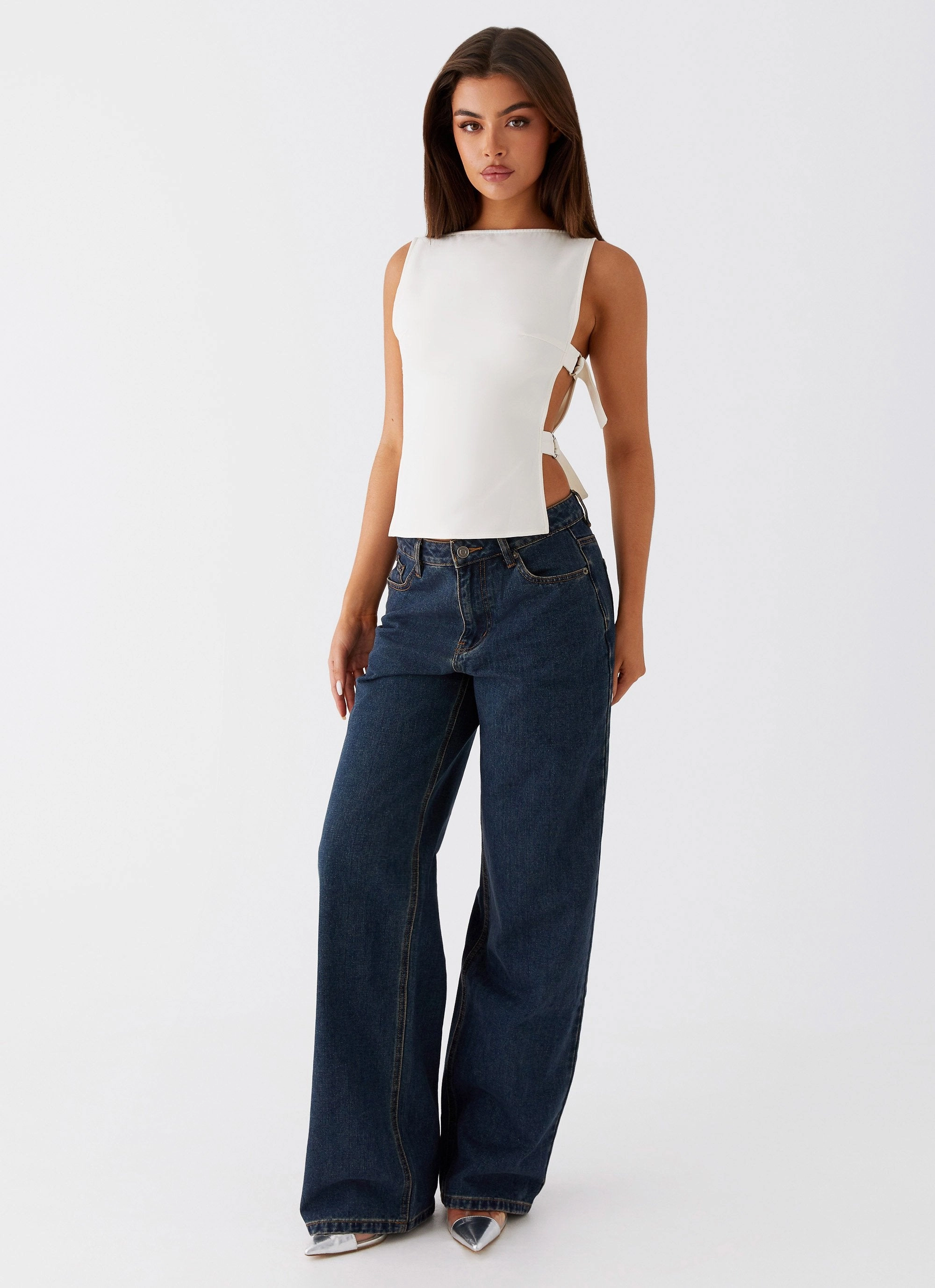 Cherish You Buckle Top - White EthicallySourced Moisture Wicking Fabric