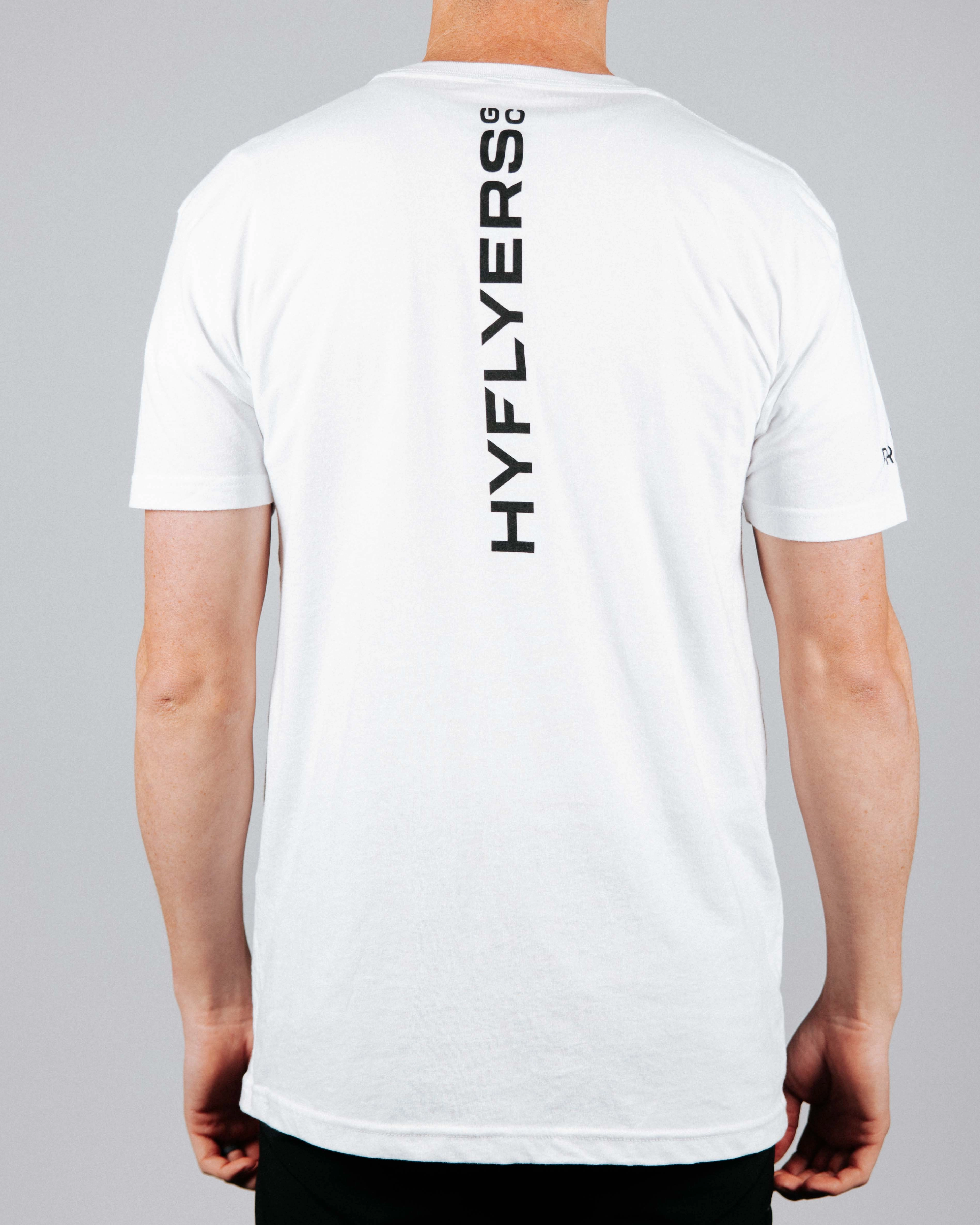 White HyFlyers Logo Tee Ribbed Collar Design Retro Style