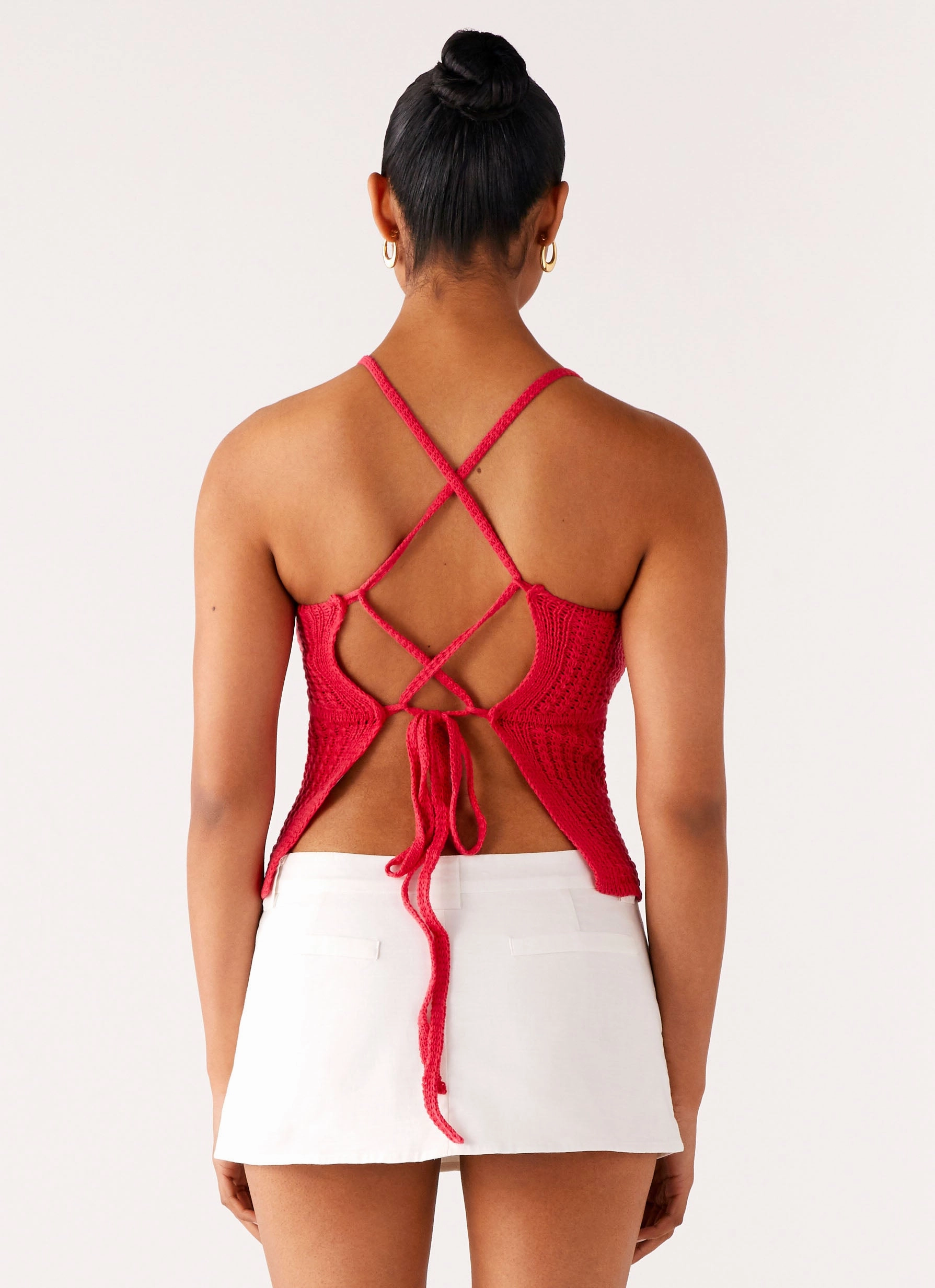 Layered Sleeve Double Chest Pocket Tiare Crochet Top - Fuchsia