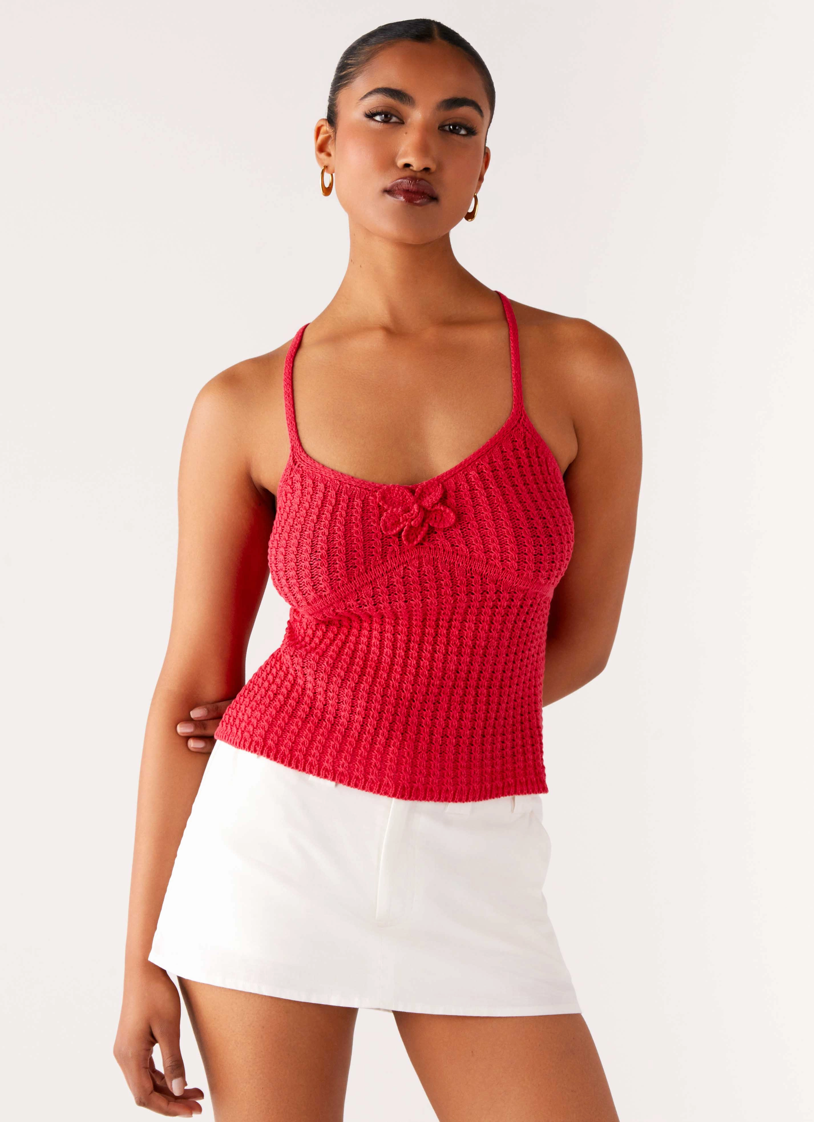 AllClimateAdaptive Stretchable Neckline Tiare Crochet Top - Fuchsia
