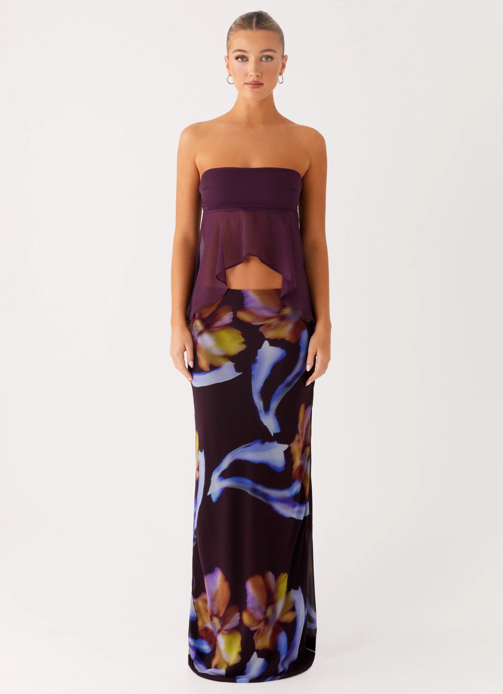 Barbados Maxi Skirt - Dark Floral Simple Cut