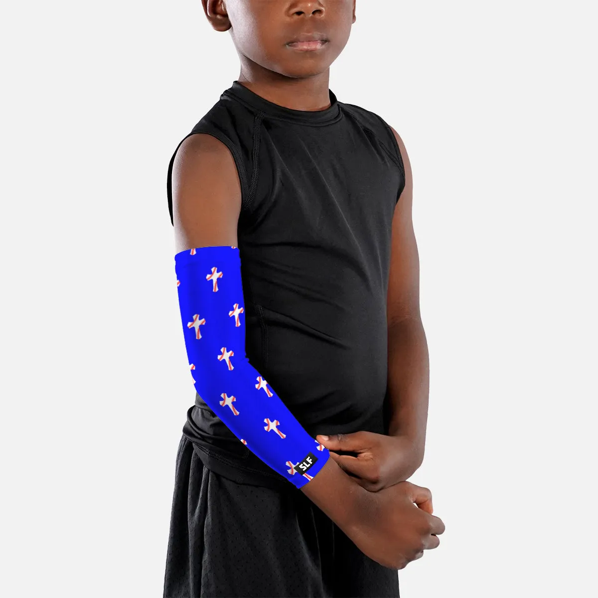 Baseball Cross Pattern Royal Blue Kids Arm Sleeve