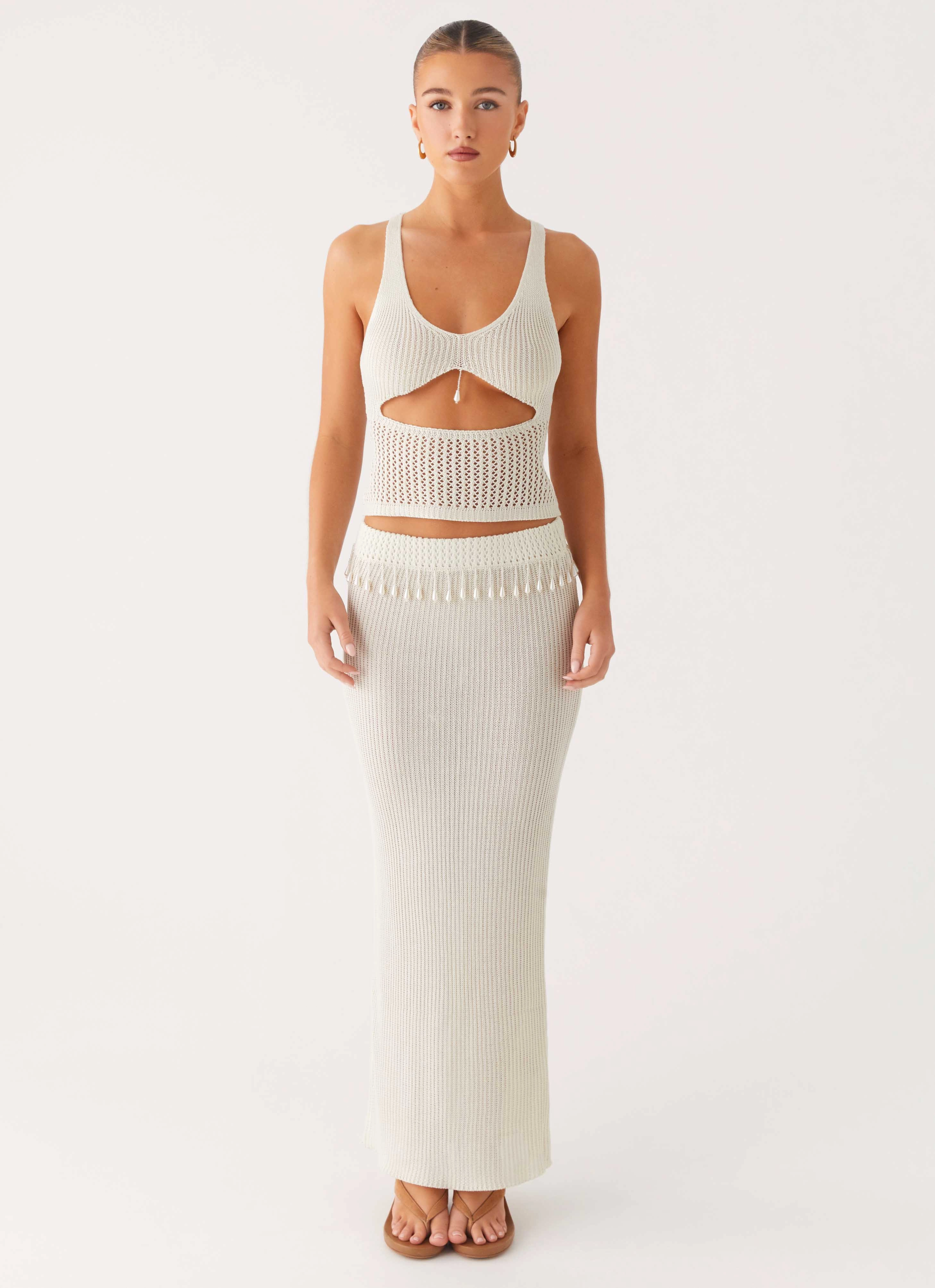 Metallic Fiber Blend Adaptive Temperature Control Basilia Knit Top - Off White