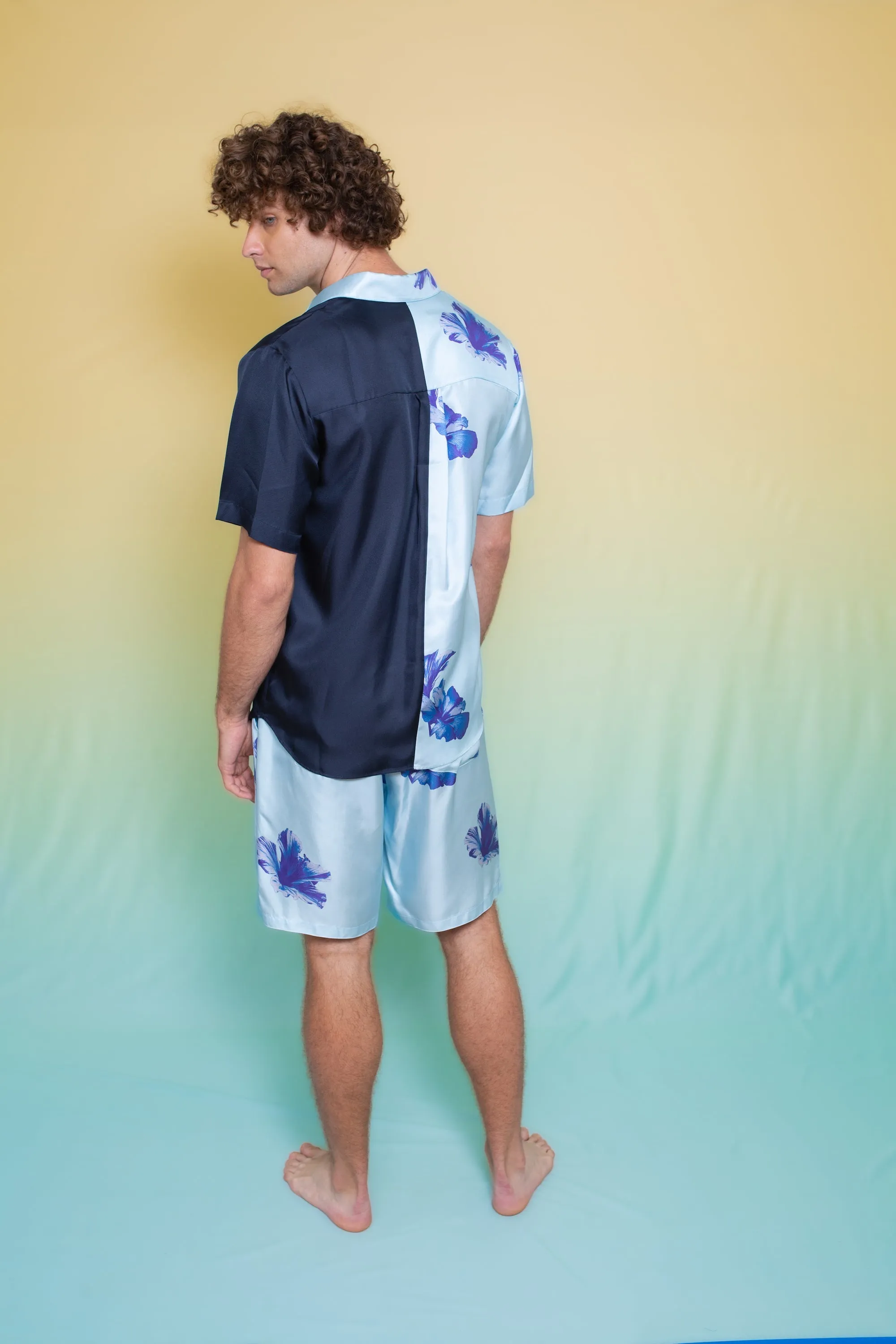 Basketball Silk Short Pale Blue Hawaii Man