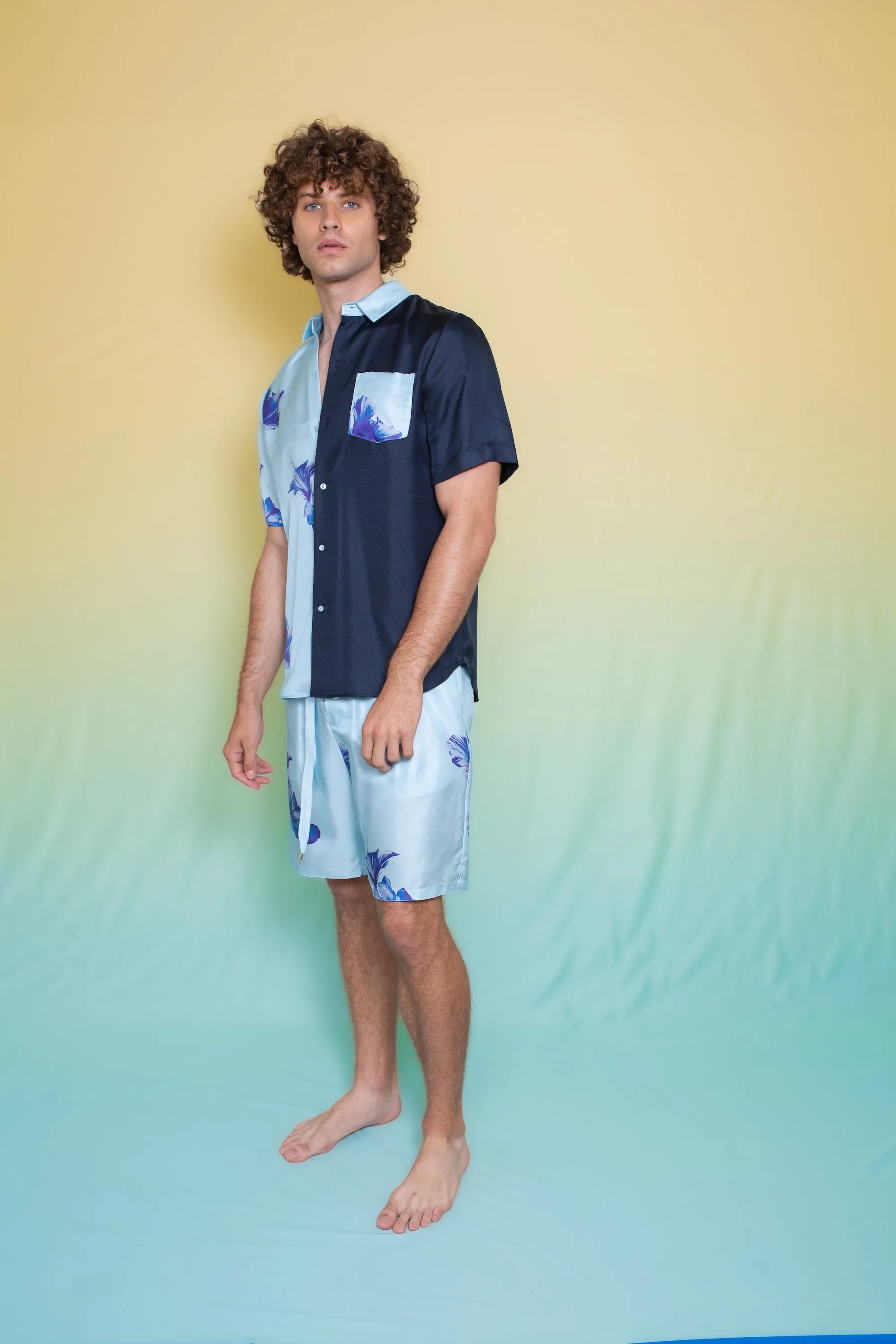 Basketball Silk Short Pale Blue Hawaii Man