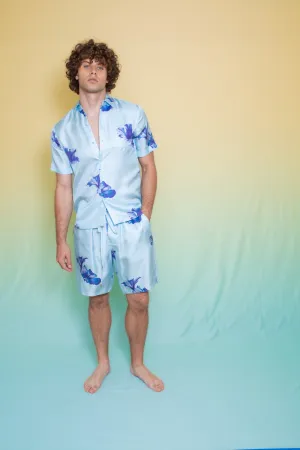 Basketball Silk Short Pale Blue Hawaii Man